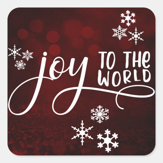 Joy to the World Typography and Snowflakes 3 Square Sticker (Front)