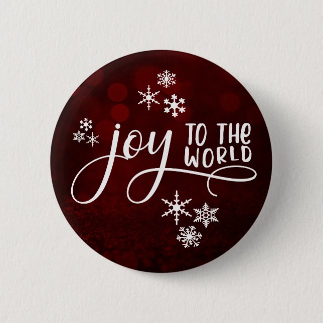 Joy to the World Typography and Snowflakes Button (Front)