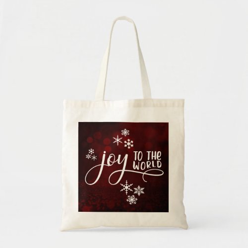 Joy to the World Typography and Snowflakes Tote Bag