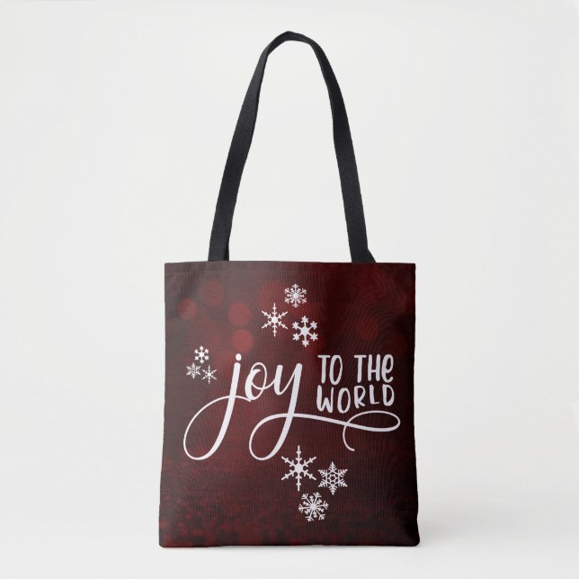 Joy to the World Typography and Snowflakes Tote Bag (Front)