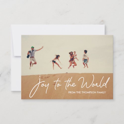 Joy to the World Typography Script Family Photo  Card