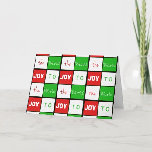 Joy to the World Typography Tiles in Green and Red Holiday Card