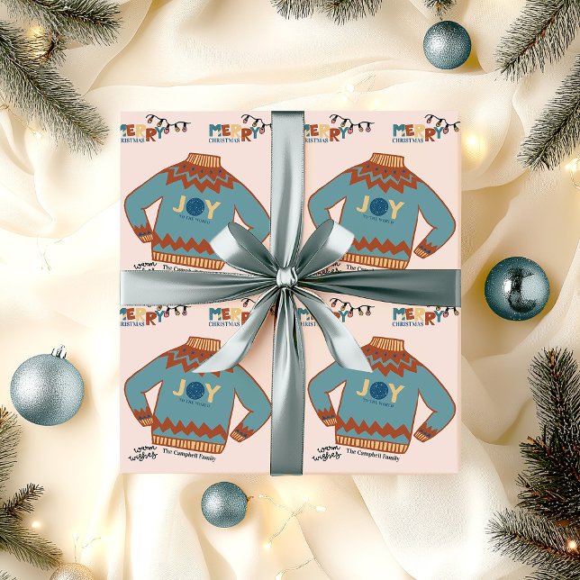 Joy to the World Ugly Christmas Sweater Custom Wrapping Paper (Ugly Sweater Christmas wrapping paper)