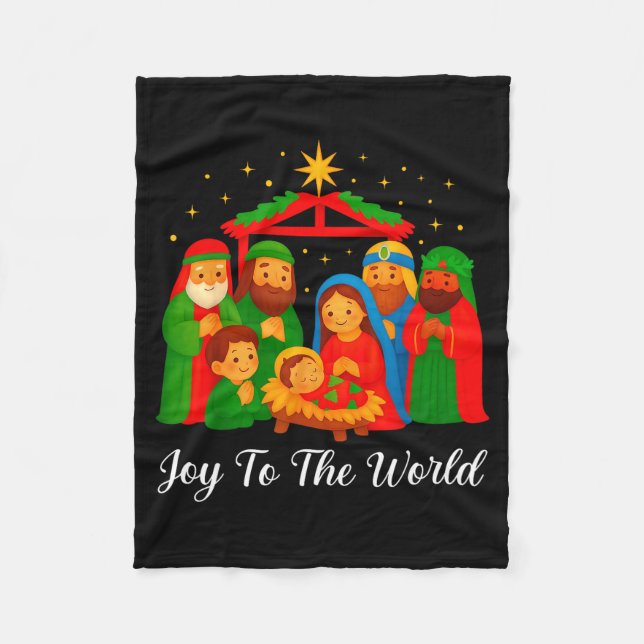 Joy To The World Ugly Christmas Sweater Xmas Squad Fleece Blanket (Front)