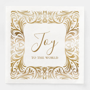 Joy to the world unique elegant gold Christmas Paper Dinner Napkins