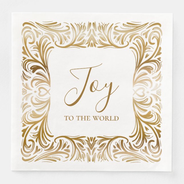 Joy to the world unique elegant gold Christmas Paper Dinner Napkins (Front)