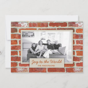 Joy to the World Urban Red Brick Wall Photo Holiday Card