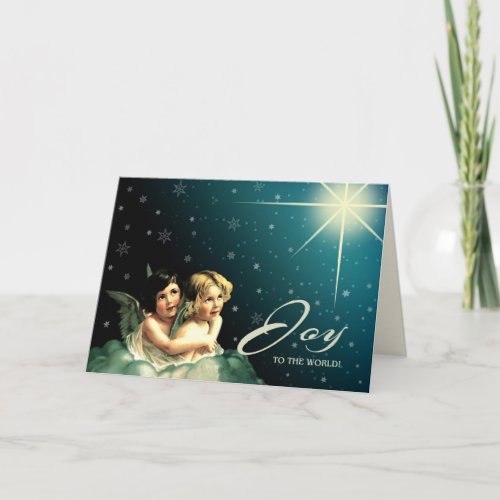 Joy to The World Vintage Angels Christmas  Holiday Card