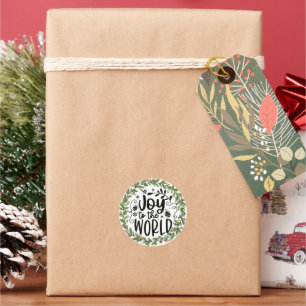Joy to the World Watercolor Wreath Classic Round Sticker