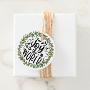 Joy to the World Watercolor Wreath Favor Tags