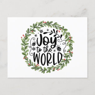 Joy to the World Watercolor Wreath Holiday Postcard