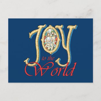Joy To The World With Stained Glass Nativity Holiday Postcard by gingerbreadwishes at Zazzle