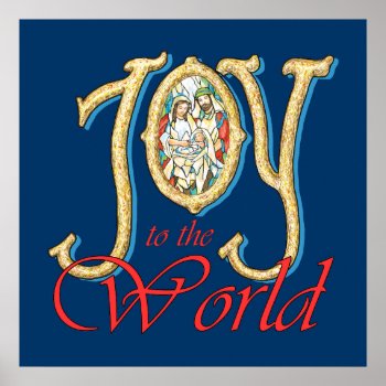Joy To The World With Stained Glass Nativity Poster by gingerbreadwishes at Zazzle