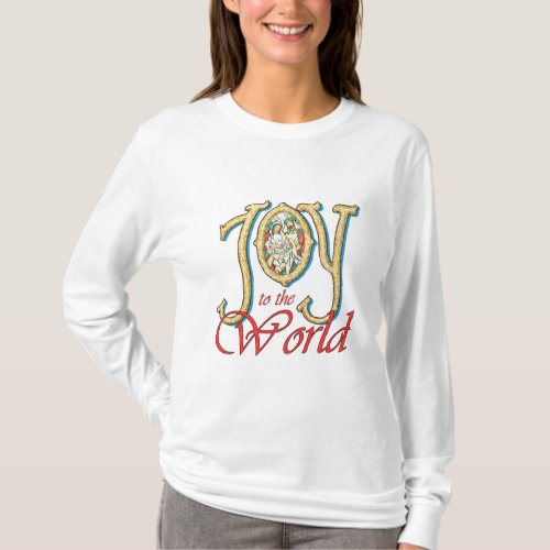 Joy to the World with Stained Glass Nativity T_Shirt