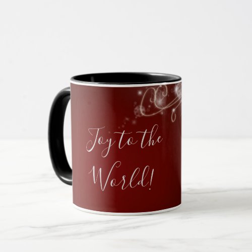 Joy to the World with White Snowflakes on Red Mug