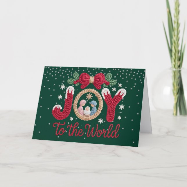 Joy To the World Yarn (Faux, Not actual Yarn) Holiday Card (Front)