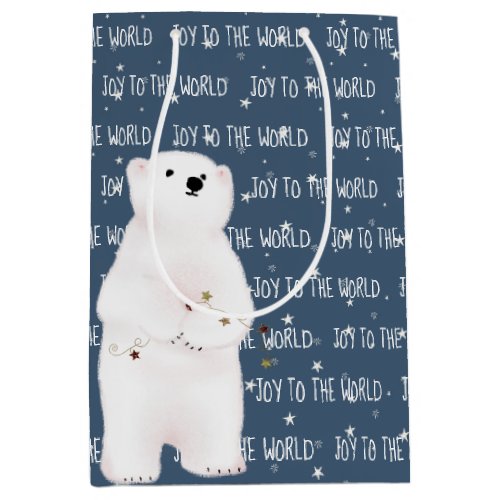 JOY TO TO THE WORLD Polar Bear On Stars Medium Gift Bag