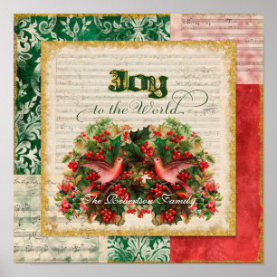 Joy to World Vintage Christmas Carol Sheet Music Poster