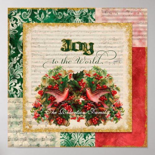 Joy to World Vintage Christmas Carol Sheet Music Poster