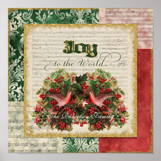 Joy to World Vintage Christmas Carol Sheet Music Poster  Zazzle.com