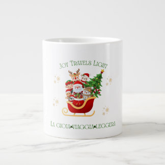 Joy Travels Light – Bilingual Holiday Sleigh Giant Coffee Mug