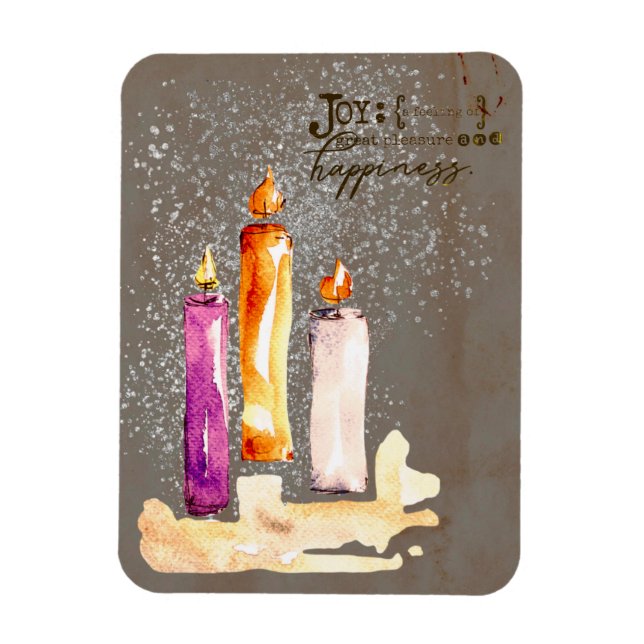 Joy! Trio of Candles Watercolor Sparkle Holiday Magnet (Vertical)