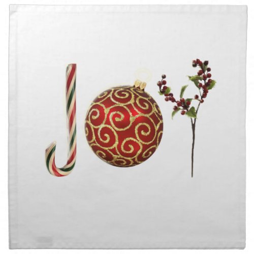 Joy typography candy cane ornament holly cloth napkin