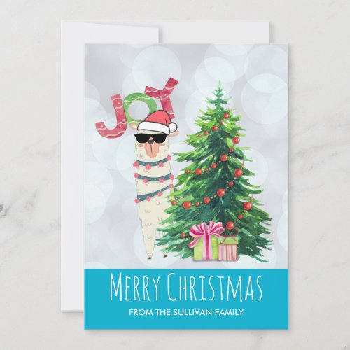 Joy Typography  Christmas Call behind Tree Holiday Card