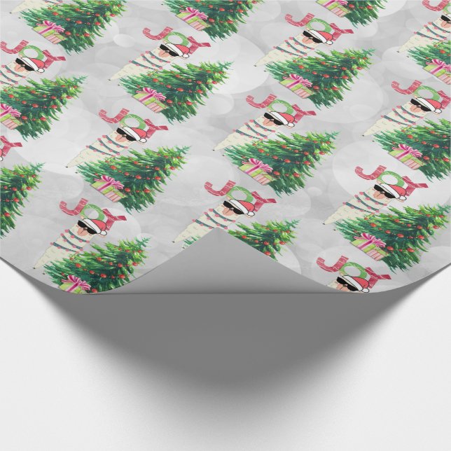 Joy Typography | Christmas Llama Pattern Wrapping Paper (Corner)