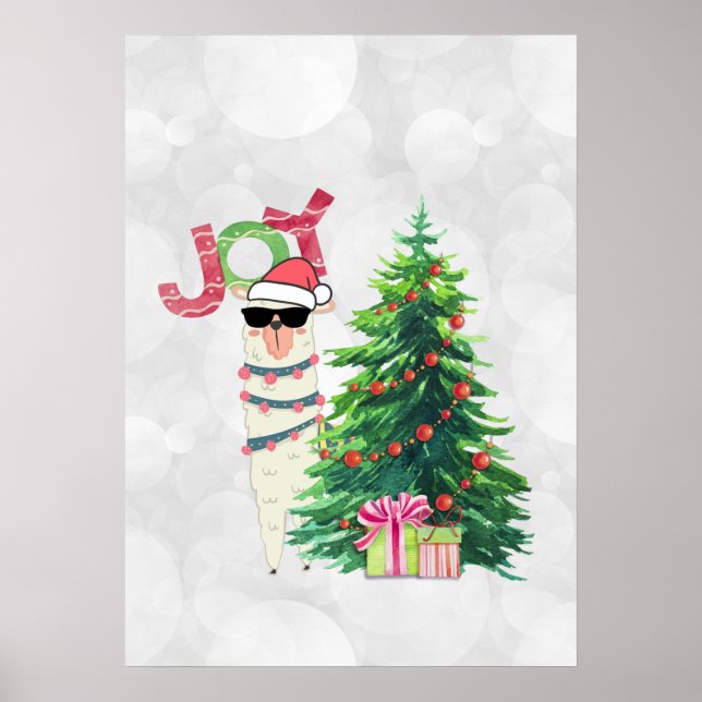 Joy Typography | Christmas Llama with Tree Poster (Front)
