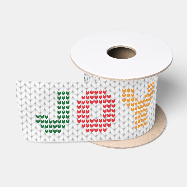 Joy Typography Christmas Sweater Satin Ribbon (Spool)
