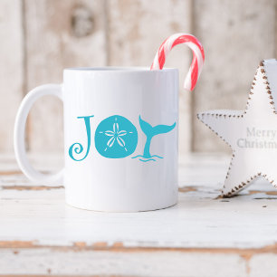Joy Typography Coastal Christmas Coffee Mug