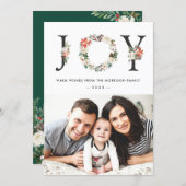 JOY Typography Poinsettia Floral Christmas Photo Holiday Card (Front/Back)