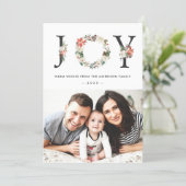 JOY Typography Poinsettia Floral Christmas Photo Holiday Card (Standing Front)