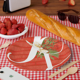 Joy Typography Quote Red and Green Christmas Paper Plates