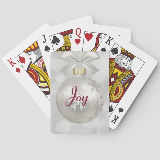 Joy Typography with Elegant Silver Christmas Ball Poker Cards (Back)
