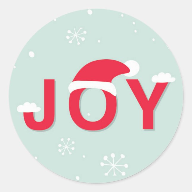 Joy Typography with Santa Hat Holiday Classic Round Sticker (Front)
