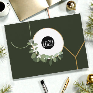Joy Typography Wreath Business Logo Modern Green Holiday Card