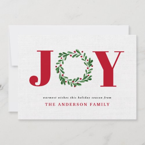 JOY Warmest Wishes Modern Simple Holiday Card