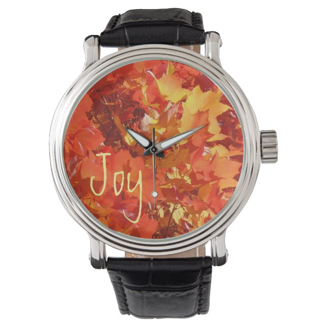 Joy Watches Designer Orange Red Yellow Leaves (Front)