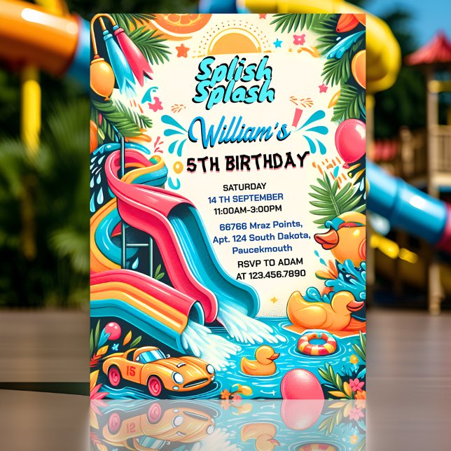 Joy Water Park Cool Summer splash pad 8th birthday Invitation (Creator Uploaded)