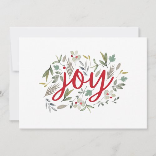 Joy Watercolor Floral Red Script  Holiday Card