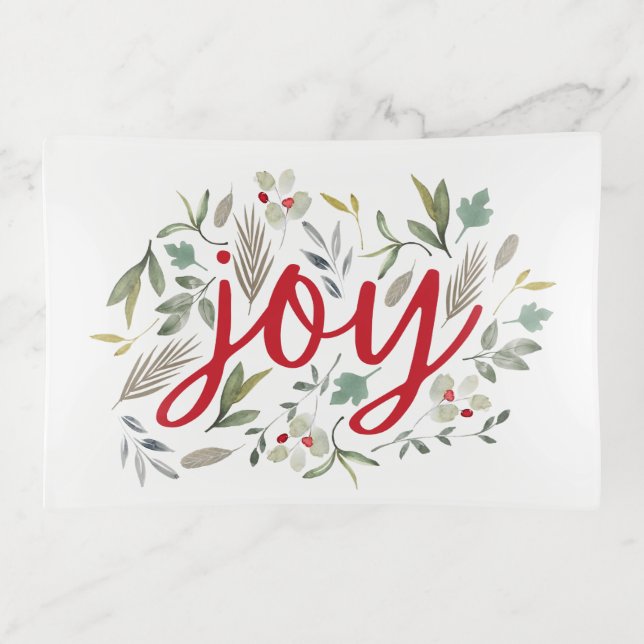 Joy Watercolor Floral Red Script     Trinket Tray (Front)
