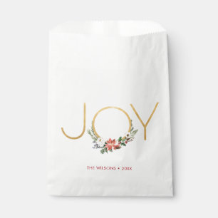 Joy Watercolor Floral with Gold Christmas Favor Bag