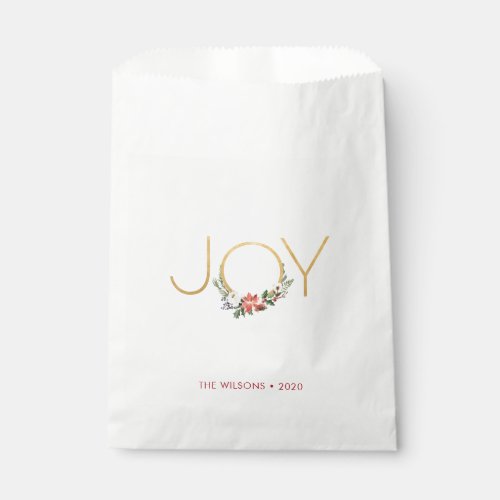 Joy Watercolor Floral with Gold  Christmas Favor Bag