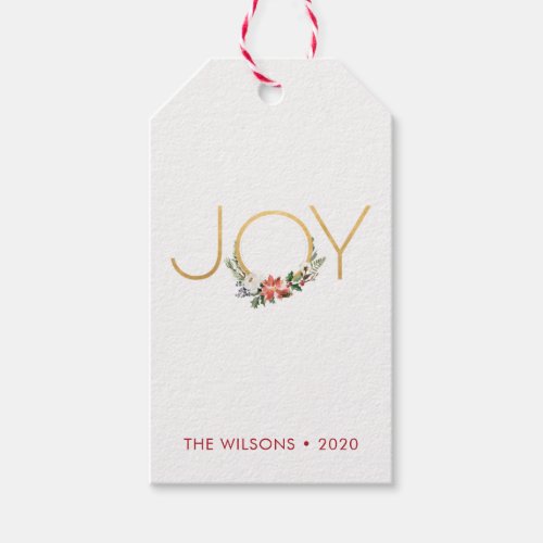 Joy Watercolor Floral with Gold  Christmas Gift Tags