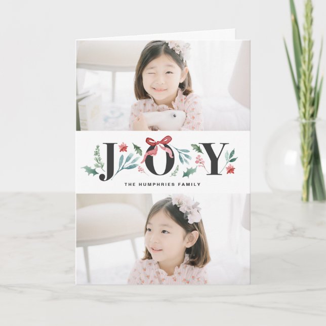 JOY Watercolor Holiday Foliage & Flowers Two Photo (Front)
