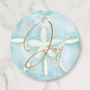 Joy Watercolor Ocean Beach Sand Dollar Seashell Favor Tags