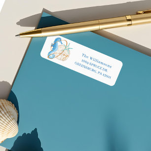 Joy Watercolor Ocean Beach Seahorse & Seashells Label