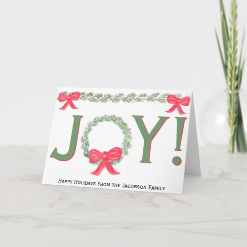 Joy Watercolor Pine Wreath  Garland Photo Inside Card